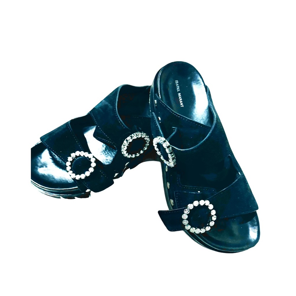 ISABEL MARANT suede, rhinestone buckle slides sz9 $149 - Picture 2 of 5